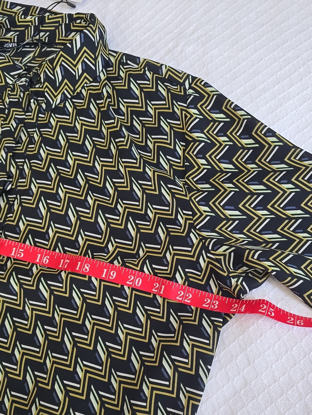 Zara Geometric Print Blouse XL NWT Black Green Gold     #Z - Picture 4 of 13